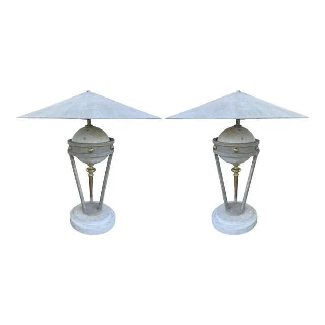 Vintage Postmodern Travertine and Brass Lamps by Michael Taylor – A Pair