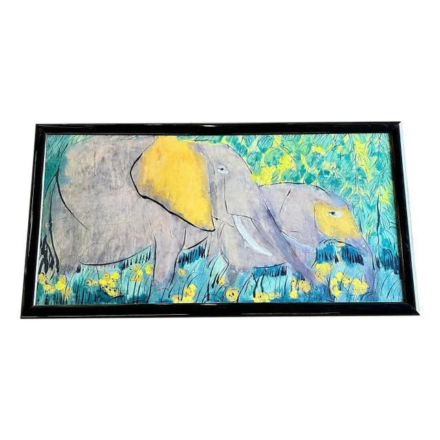 Vintage Print by Walasse Ting – Elephants, Framed