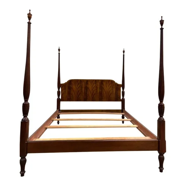 Vintage Queen Size Chippendale Burled Poster Bed