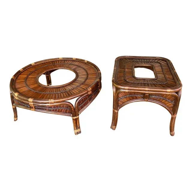 Vintage Rattan and Split Reed Side Tables
