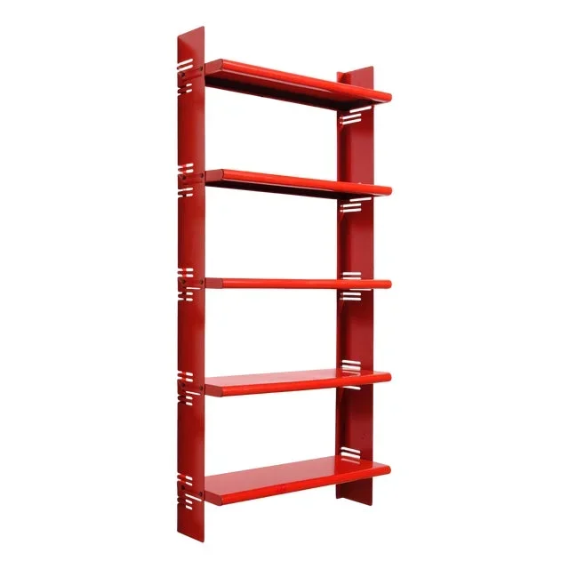 Vintage Red Wall Bookcase, Italy, 1970s