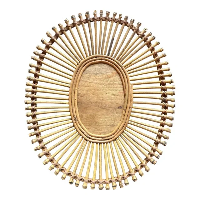Vintage Reed Bamboo Woven Cane Oval Basket Bowl Coastal