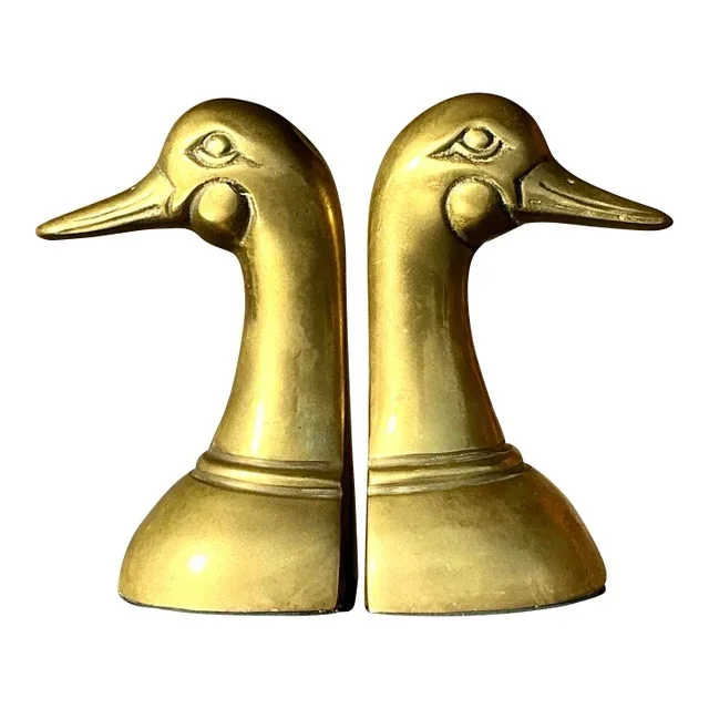Vintage Regency Brass Duck Head Bookends – Set of 2