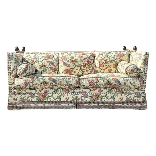 Vintage Regency Custom Schwartz Paris Printed Knole Drop Arm Sofa
