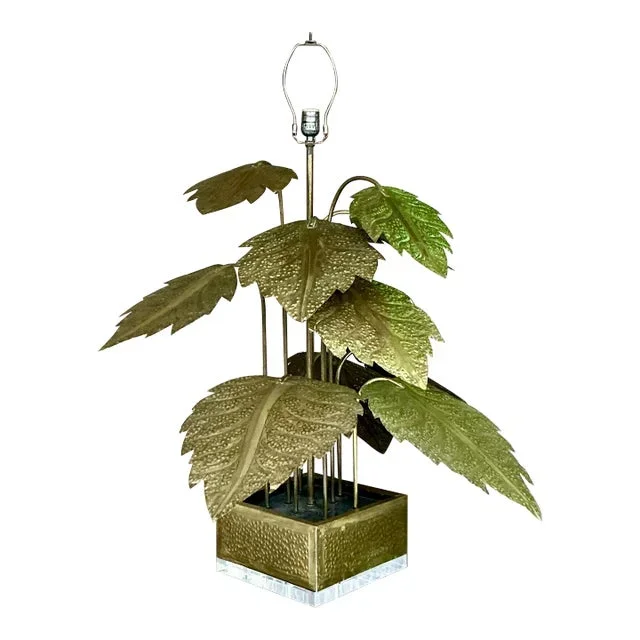 Vintage Regency Punch Cut Brass Leaves Lamp
