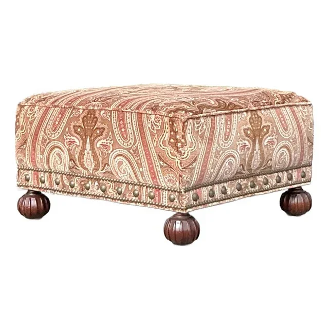 Vintage Regency Ralph Lauren Paisley Velvet Nailhead Ottoman