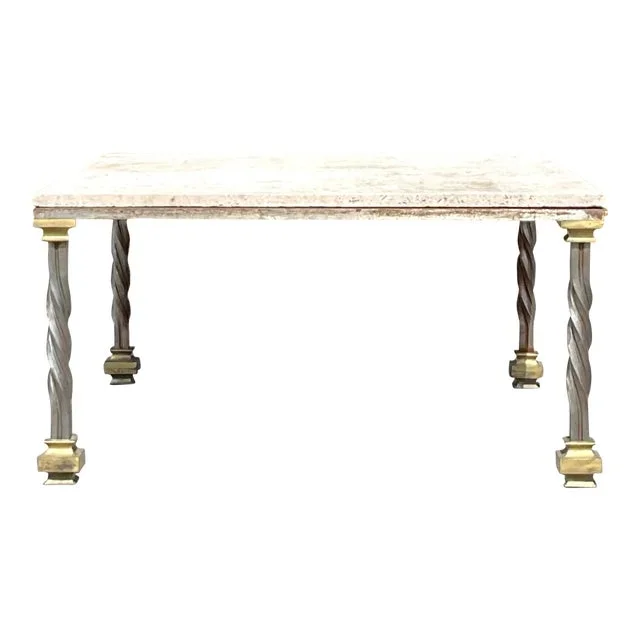 Vintage Regency Travertine and Brass Cap Coffee Table
