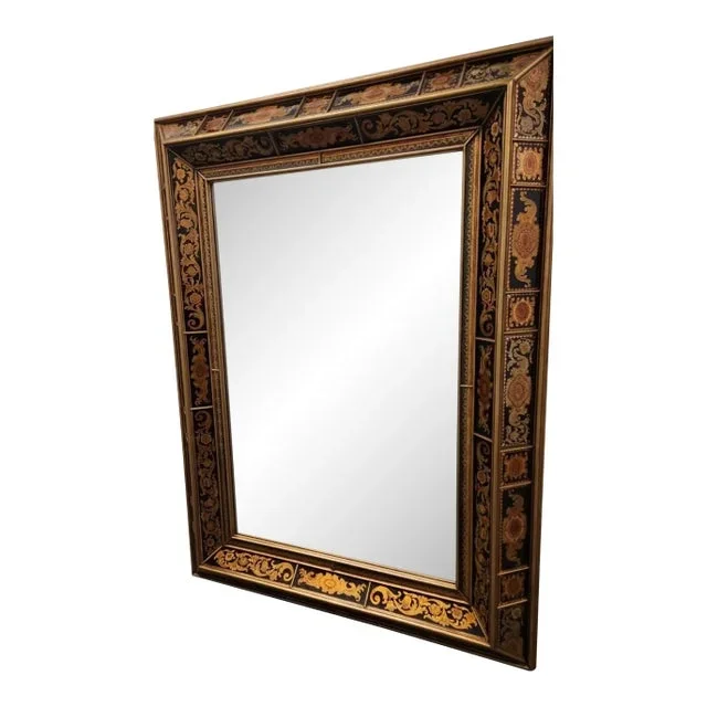 Vintage Reverse Hand-Painted Glass Eglomise Extra Large Mirror Italian