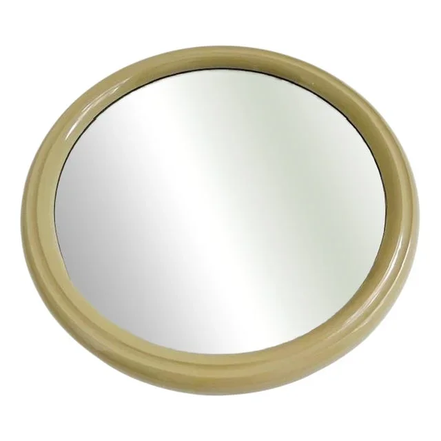 Vintage Round Space Age Beige Framed Mirror, 1960s