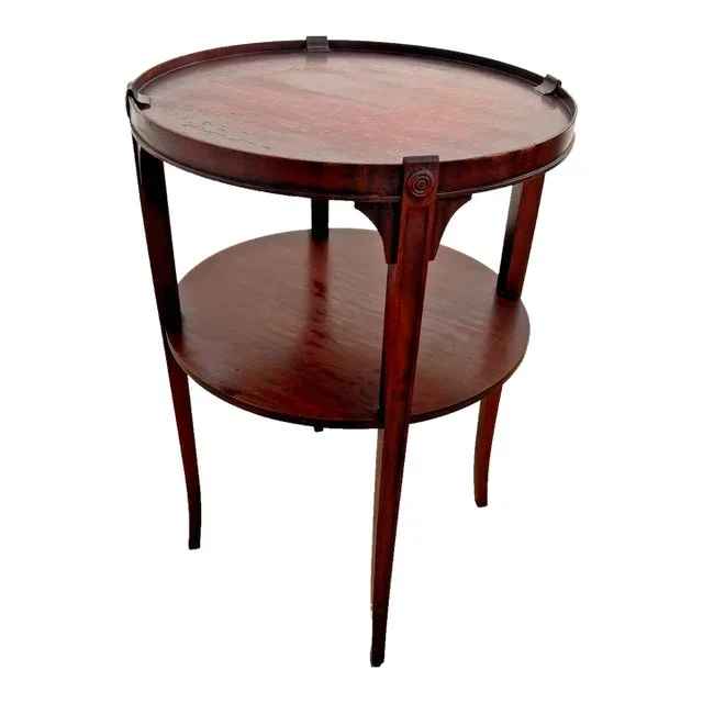 Vintage Round Table, Bottom Shelf Plant Stand Chippendale Style Solid Mahogany