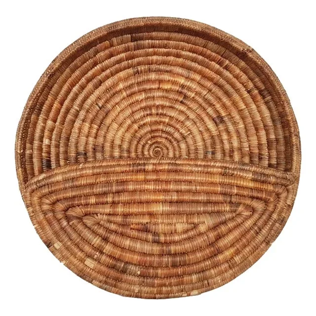 Vintage Round Wicker Straw Wall Storage Basket, 1960s