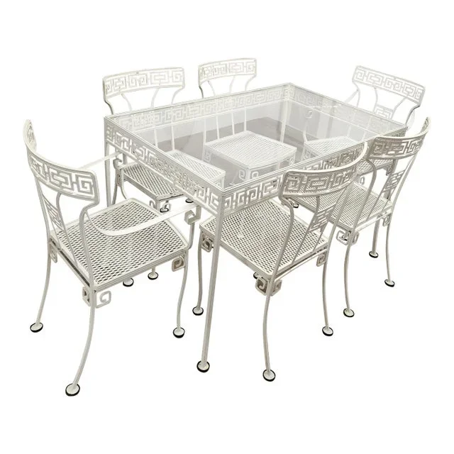 Vintage Salterini Greek Key Style Wrought Iron Patio Table & 6 Chairs