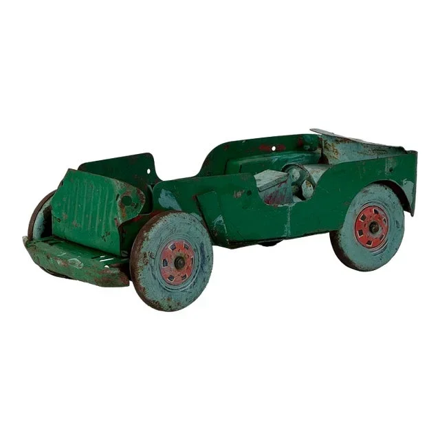 Vintage Salvaged 1950’s Marx Willy’s Pressed Steel Jeep Toy in Greens