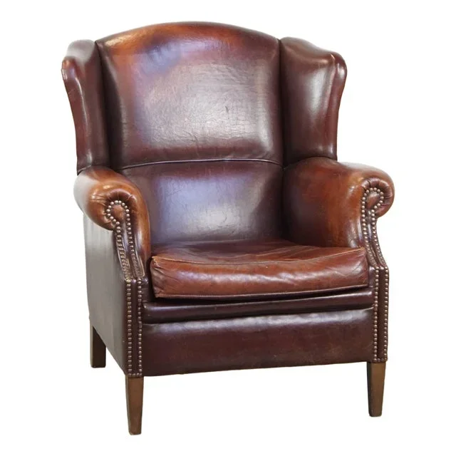 Vintage Sheep Leather Wing Chair