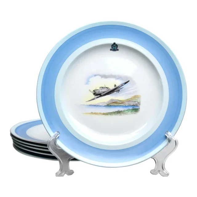 Vintage Shelley Airplane Plates, Set of 6