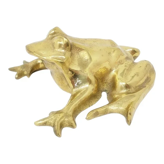 Vintage Shiny Solid Brass Frog Paperweight Hallmarked