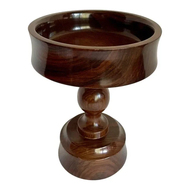 Vintage Signed Lacquered Wood Pedestal Bowl