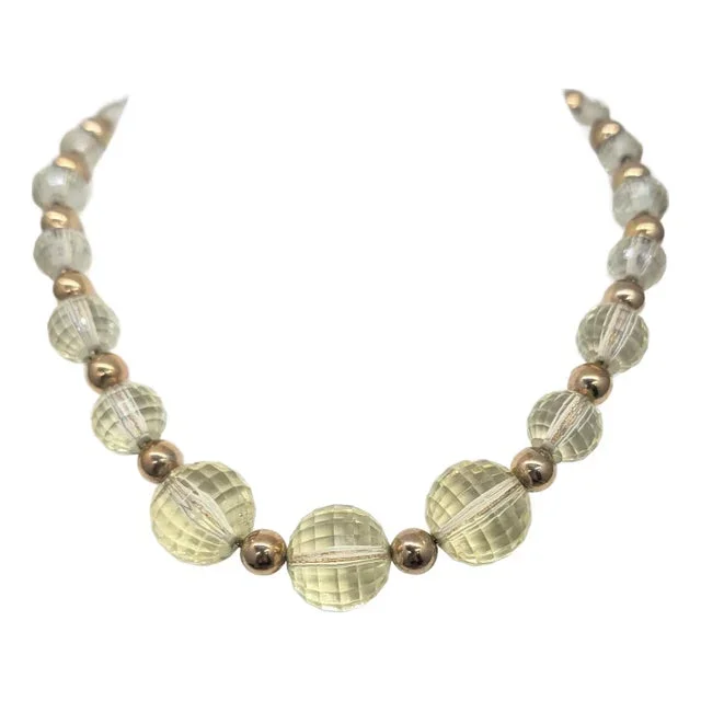 Vintage Signed Napier Single Strand Goldtone Yellow Beaded Necklace