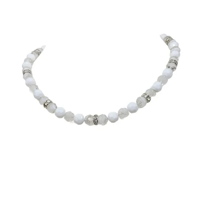Vintage Signed Napier White and Clear/White Givre Beaded Necklace