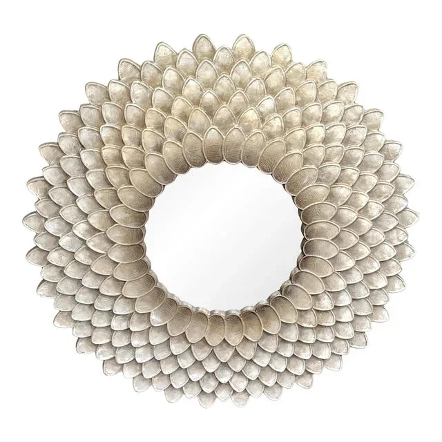 Vintage Silver Lacquer Sunburst/ Floral Mirror