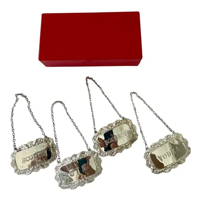 Vintage Silver Plate Decanter Tags by Leonard Japan- Set of 4