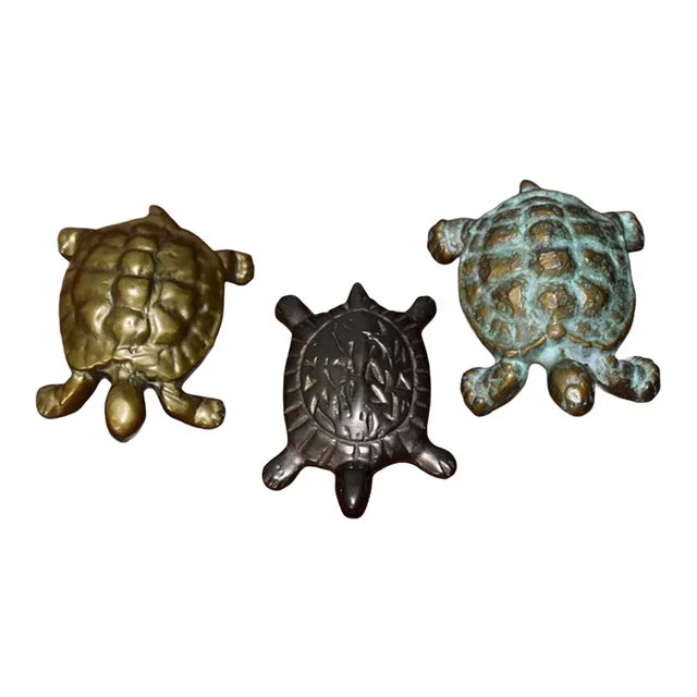 Vintage Small Set of Three Brass & Bronze Assorted Turtles