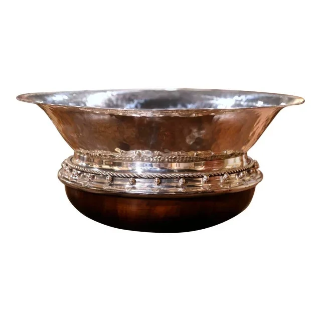 Vintage Spanish Silver Plated Center Piece on Walnut Base Stamped Valenti