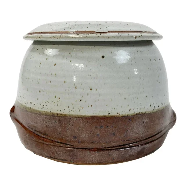Vintage Speckled Studio Pottery Lidded Crock