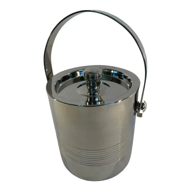 Vintage Stainless Steel Ice Bucket With Handle and Lid