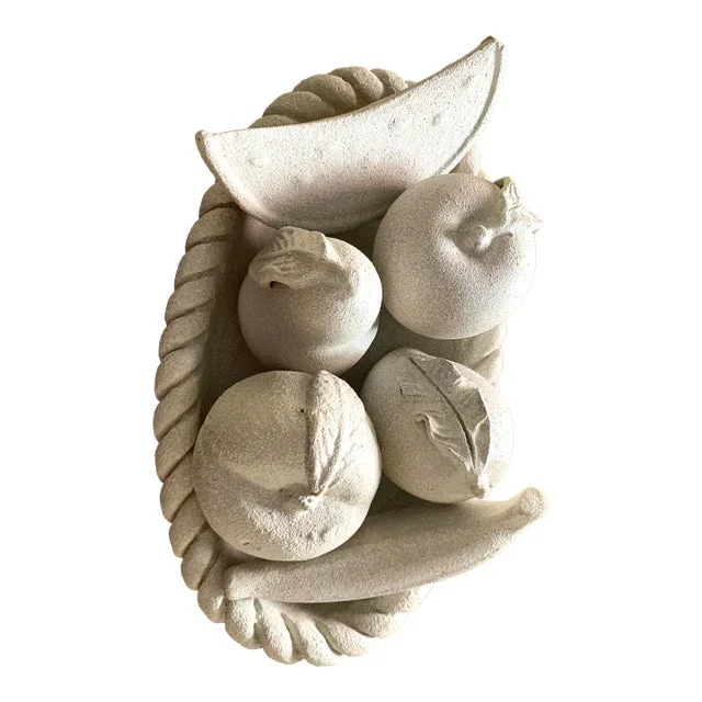Vintage Stone Composite Fruit Bowl Centerpiece With Rope Edge