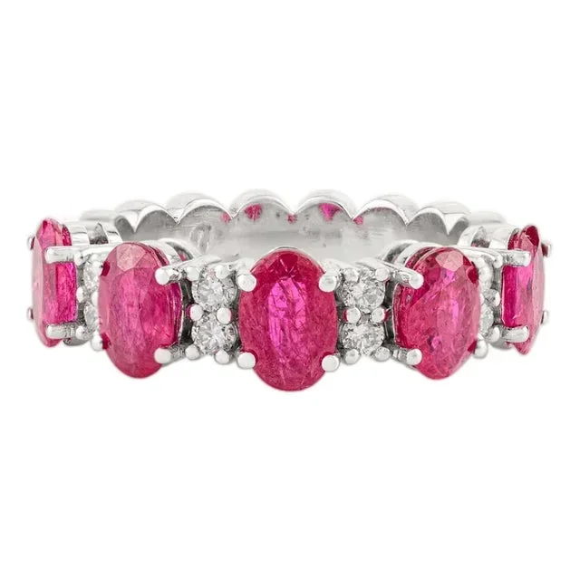 Vintage Style Bridal Ruby Diamond 14k Gold Band Ring Size 7