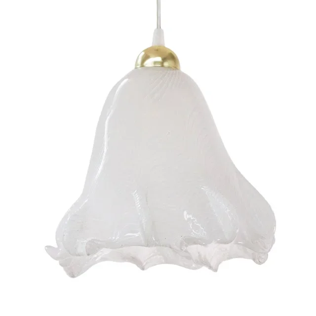 Vintage Suspension Lamp in White Murano Glass, 1980s