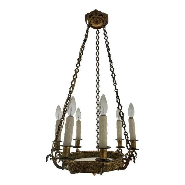 Vintage Swedish Gilt Brass Chandelier