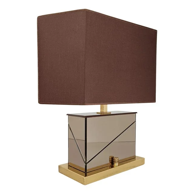 Vintage Table Lamp in Brass and Bevelled Smoked Mirror from Romeo Rega, 1970s