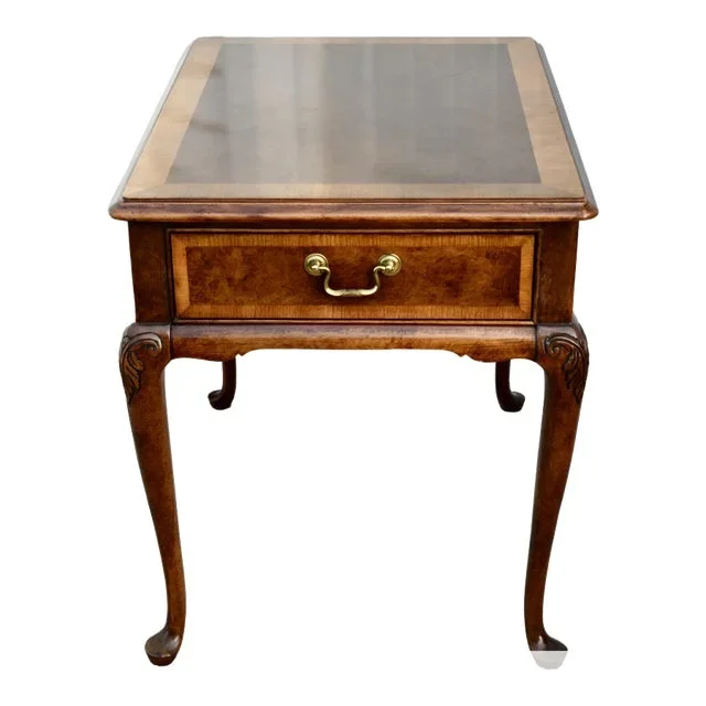 Vintage Thomasville Queen Anne Style Burl & Mahogany Side Table