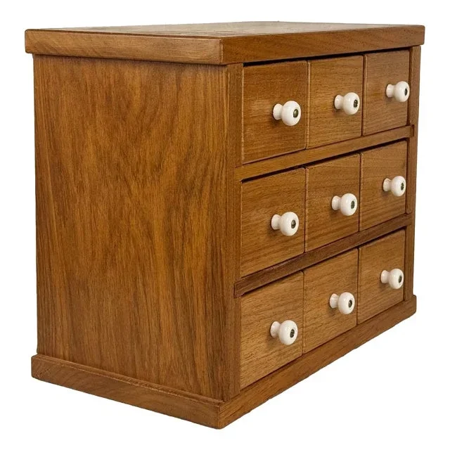 Vintage Traditional Walnut 9-Drawer Apothecary Spice Cabinet