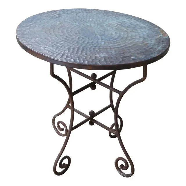 Vintage Turkish Hammered Copper & Iron Round Side End Table