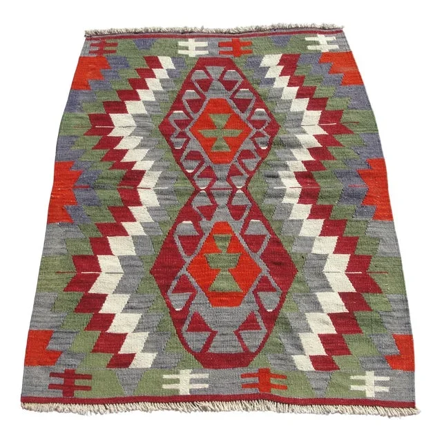 Vintage Turkish Handmade Wool Kilim Rug