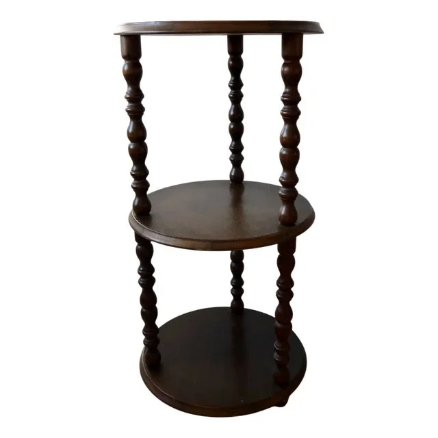 Vintage Turned Wood 3-Level Side Table, 1970s