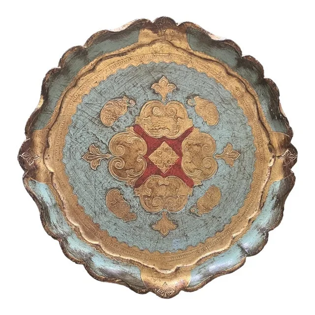 Vintage Turquoise and Gold Florentine Serving Tray