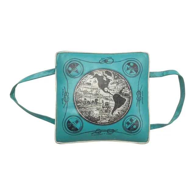 Vintage Turquoise Boat Cushion W/Boating Knots & Signal Flag Graphics