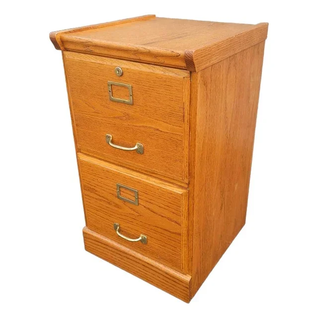 Vintage Two Drawer Oak Locking Filing Cabinet With Key
