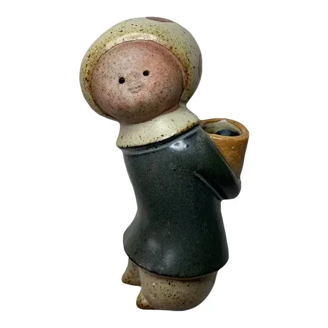 Vintage Uctci Pottery Gempo Figurine Carrying Tiny Bud Vase
