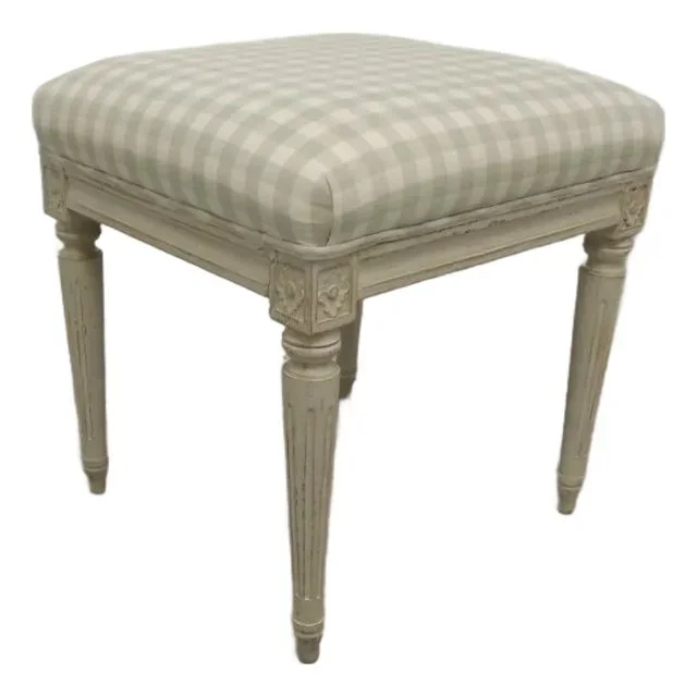 Vintage Upholstered Square Banquette/Vanity Stool/Bench Louis XVI Style