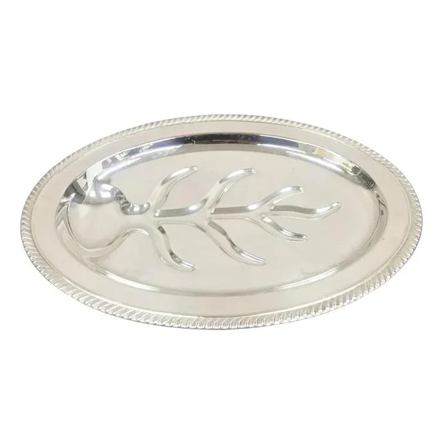 Vintage Victorian Style Silver Plated Meat Cutlery Oval Silver Platter Tray