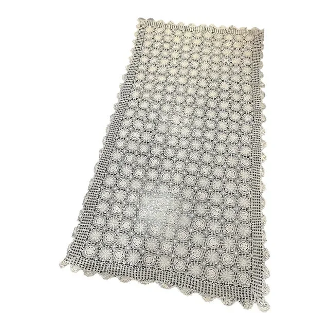 Vintage Vintage Hand Crochet Tablecloth 113”x59” Rectangle