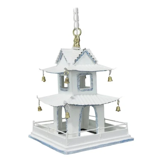 Vintage White and Blue Double Tower Small House Mini Chandelier With Railing, Bell.
