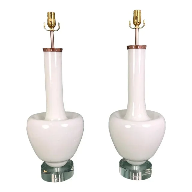 Vintage White Murano Glass Table Lamps – a Pair