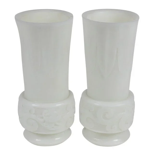 Vintage White, Peking Glass Vases – A Pair