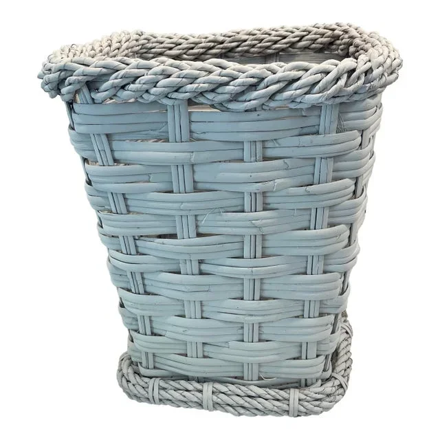 Vintage White Woven Wicker Waste Basket